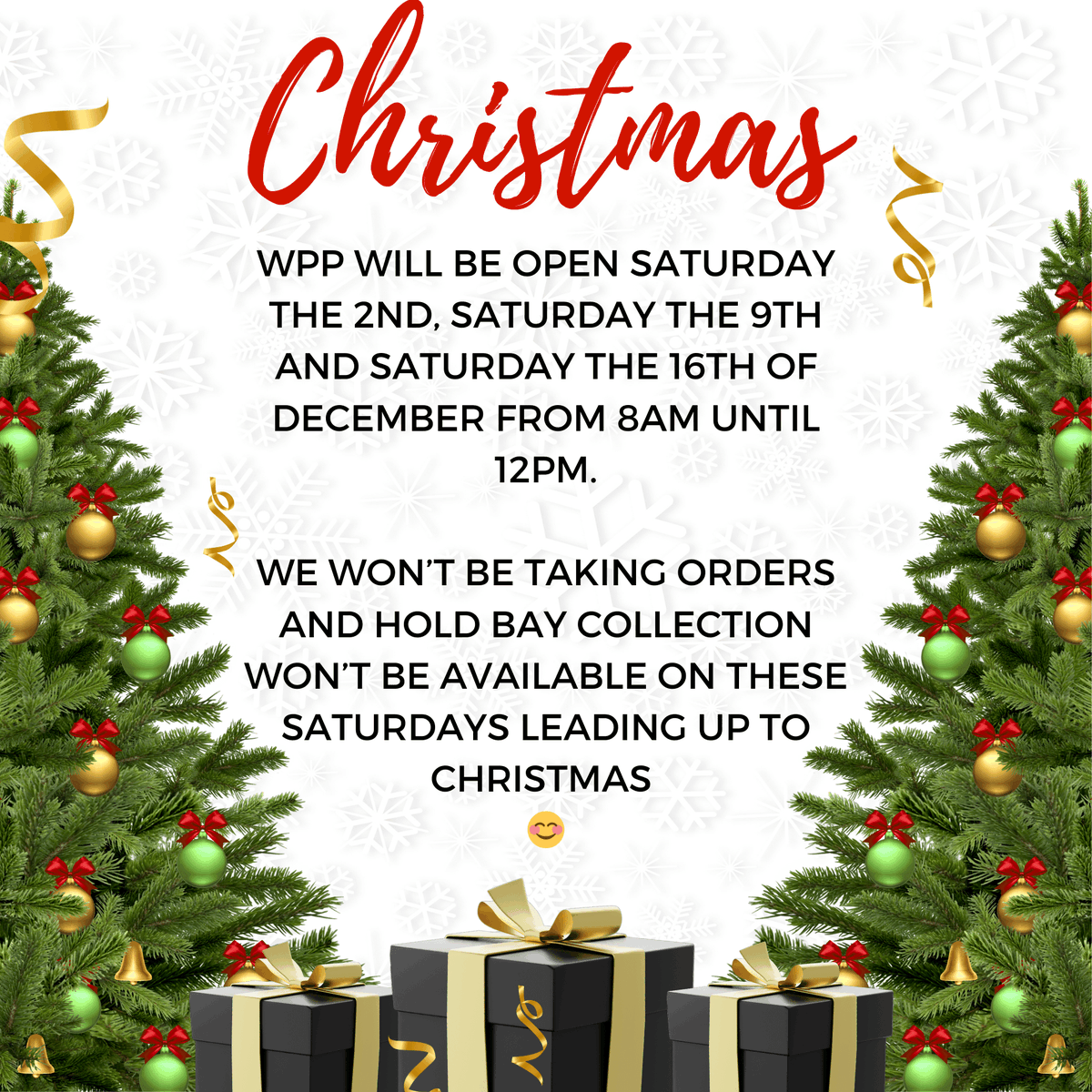 WPP will be open Saturday the 2nd, Saturday the 9th and Saturday the 16th of December from 8am until 12pm.

We won’t be taking orders and hold bay collection won’t be available on these Saturdays leading up to Christmas
😊

#wholesaleplantsandproducts #outdoorplants...