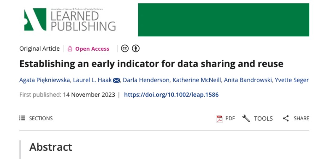 SciCrunch (@scicrunch) on Twitter photo 👏 Exciting News! Dr. Anita Bandrowski <a href="/Anitabandrowski/">Anita Bandrowski</a>, RRID team lead, co-authored "Establishing an early indicator for data sharing and reuse," is now published! 📚 Check out the insightful article and learn about tracking #datasharing patterns: onlinelibrary.wiley.com/doi/10.1002/le… 👏 Exciting News! Dr. Anita Bandrowski <a href="/Anitabandrowski/">Anita Bandrowski</a>, RRID team lead, co-authored "Establishing an early indicator for data sharing and reuse," is now published! 📚 Check out the insightful article and learn about tracking #datasharing patterns: onlinelibrary.wiley.com/doi/10.1002/le…