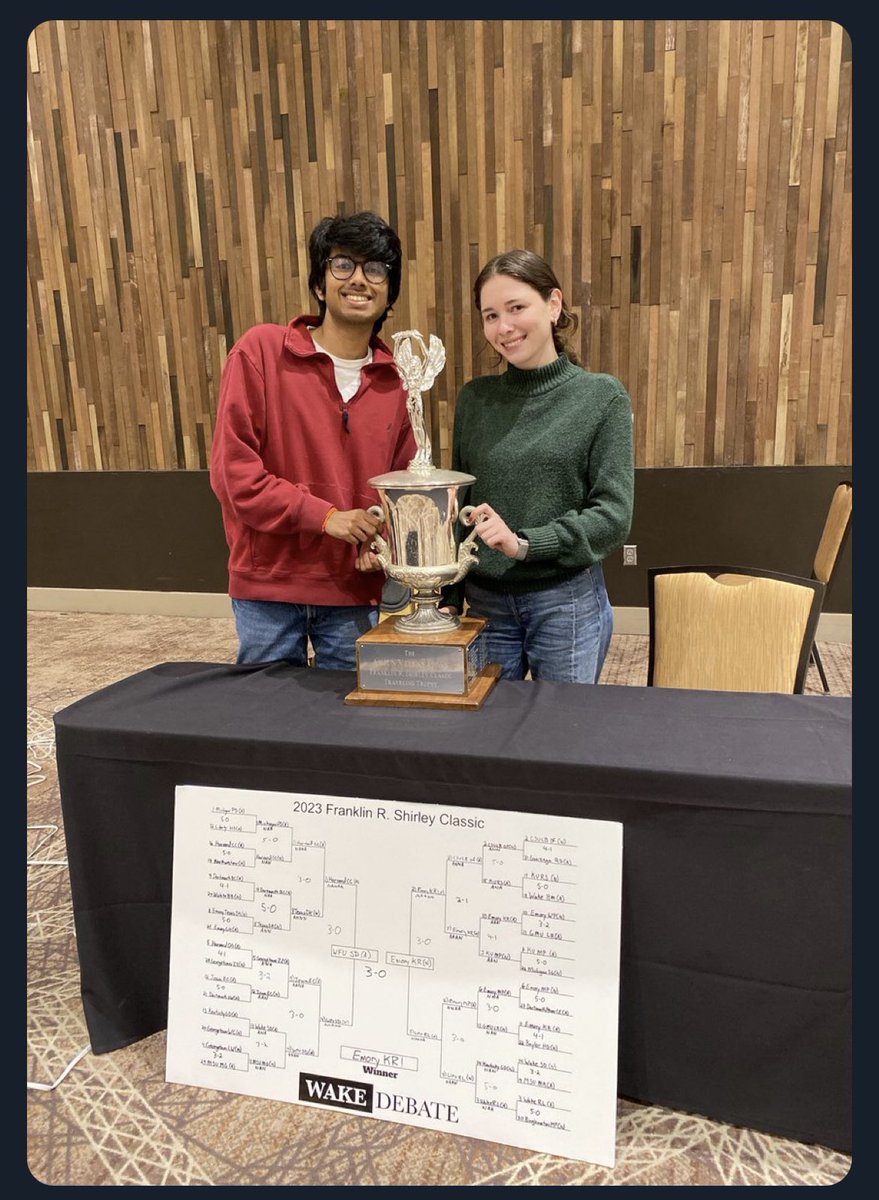 Congratulations to <a href="/emorydebate/">Emory Barkley Forum</a> Grace &amp; Shreyas on winning the 67th Annual Franklin R. Shirley Classic!