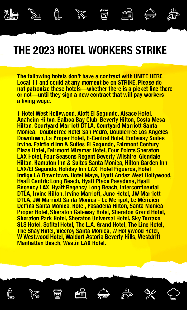 Unite Here 11 stood with writers & actors on our strikes, we now stand with them. I support @unitehere11 hotel workers & will not attend any award show or after-party if it is held at a hotel with a picket line. Your move @beverlyhilton #GoldenGlobes