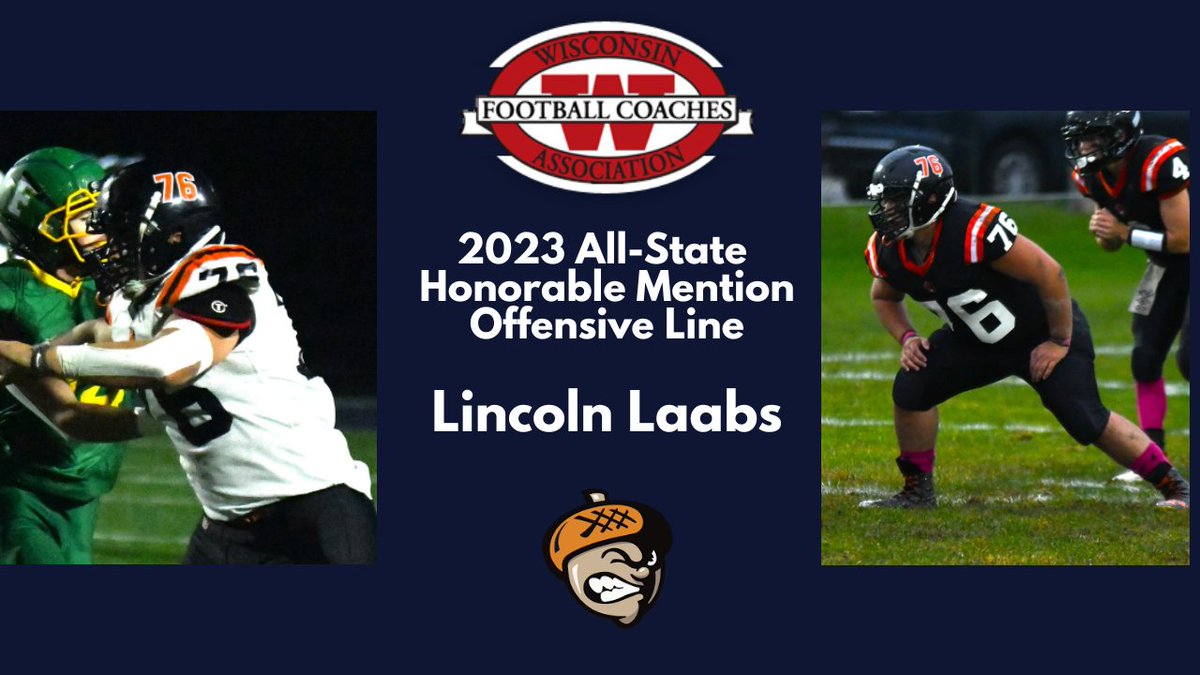 Congrats to <a href="/LaabsLincoln/">Lincoln Laabs</a>  on his selection as a 2023 All-State Honorable Mention Offensive Lineman.  A great individual honor due to our success as a team!!