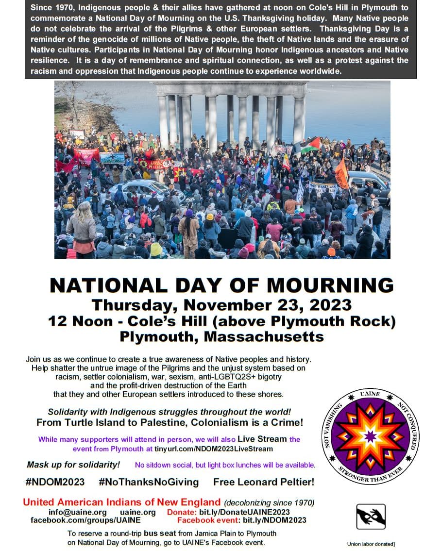 mahtowin1's tweet photo. @The_Red_Nation 🙏🏼For more info about this year's National Day of Mourning, here's our flyer. #NDOM2023 #nothanksnogiving https://t.co/s59EulZQg4