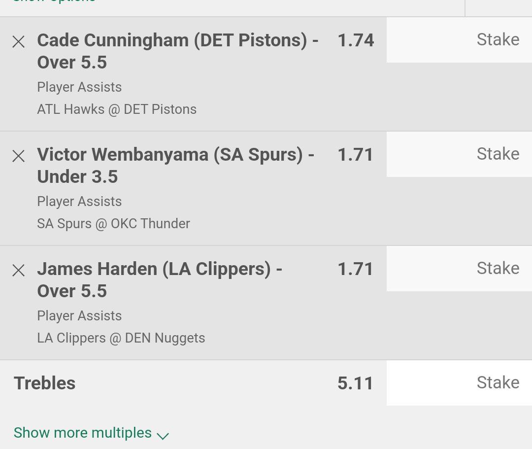 madeyoulookhere's tweet photo. "π Cunningham, Wemby, Harden β 3U each in singles! π Let's roll the dice with a 0.5U treble and doubles for extra thrill! #NBAFever #BallersChoice #TripleThreat #BasketballBets #GameOn" https://t.co/Ohzz2f4ls8
