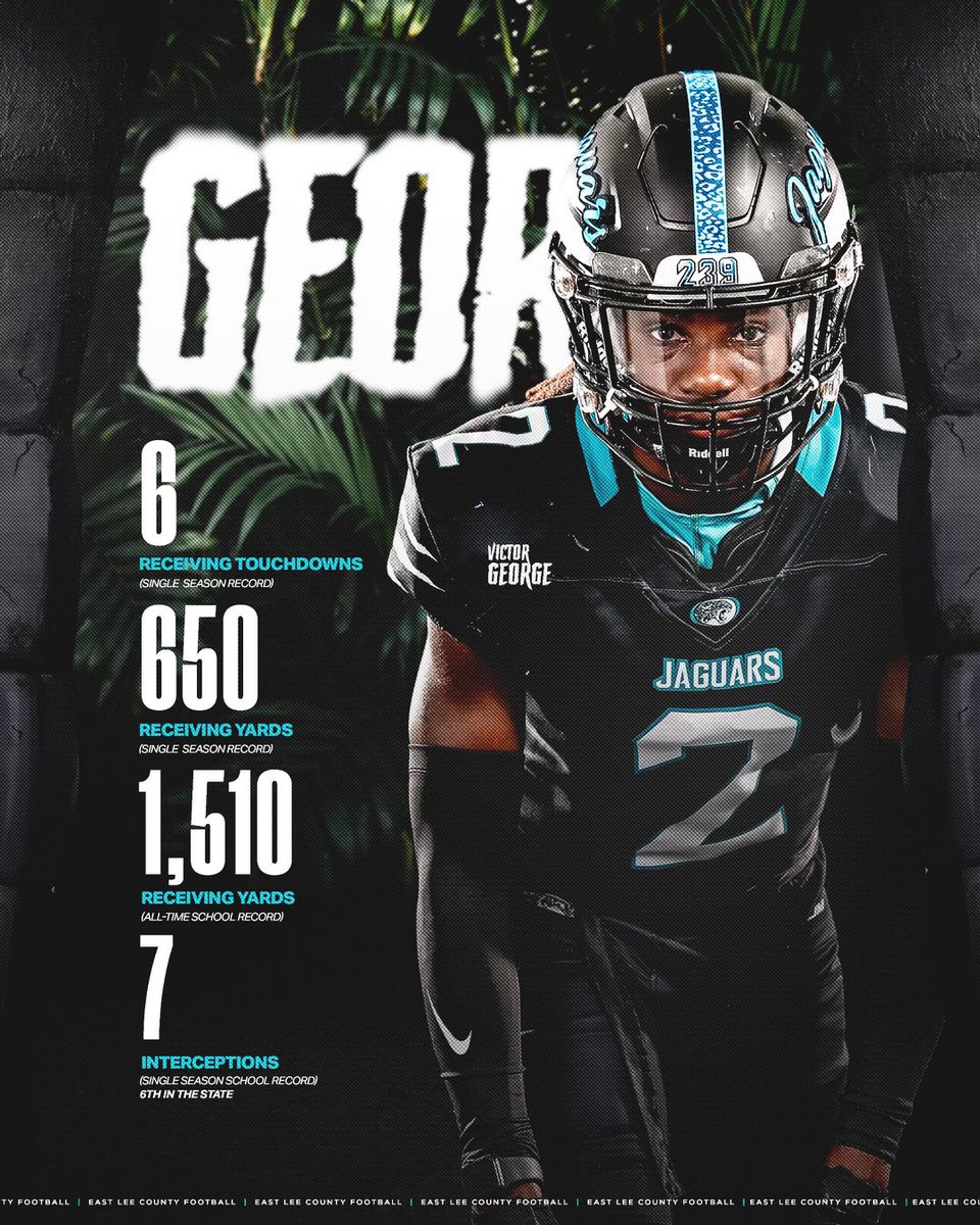 Congratulations to Sr WR Victor Georges on breaking the East Lee County High School single season Int, rec yards , single season rec TD, and single season reception record while becoming East Lee County High School’s All time leader in every category Rec yards, TD’s &amp; Receptions.