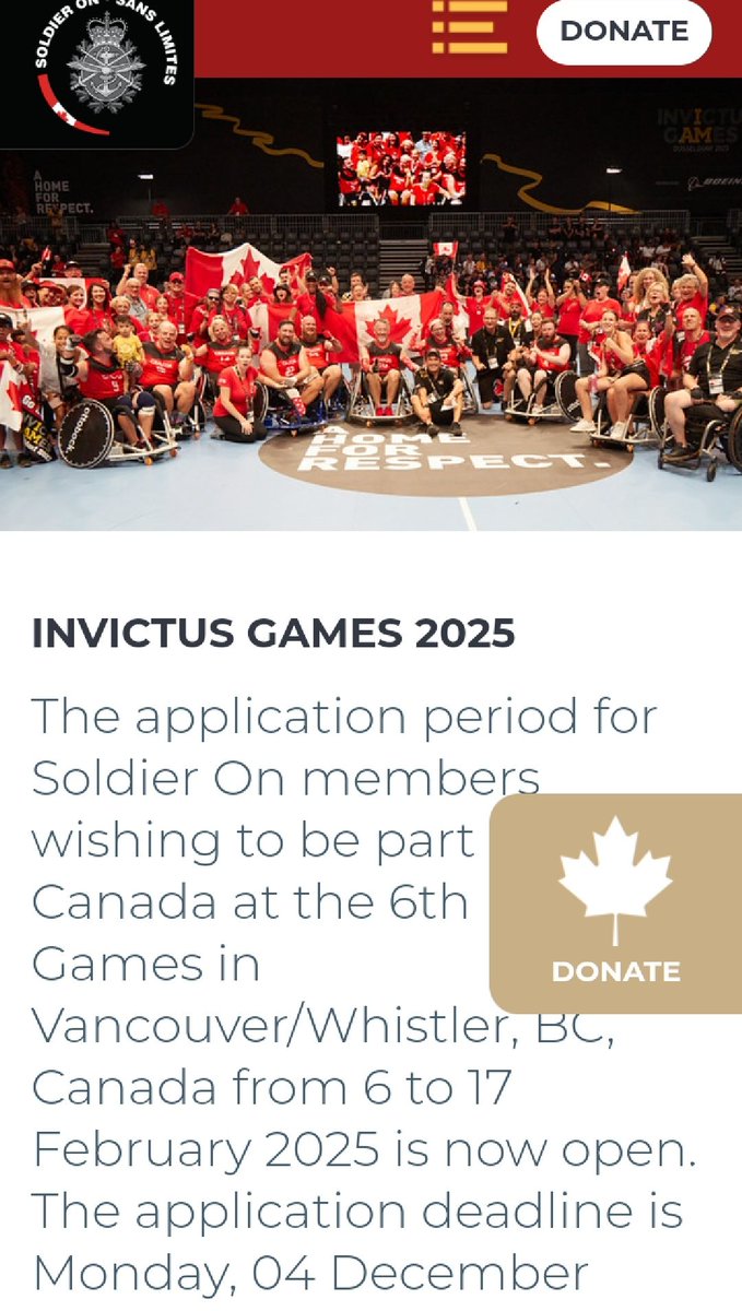 'Team Canada will be led and managed by the Canadian Armed Forces' (CAF) Soldier On program, administered by the Canadian Forces Morale and Welfare Services (CFMWS), in collaboration with True Patriot Love Foundation, and Veterans Affairs Canada.'
soldieron.ca/Get-Support/Ac…