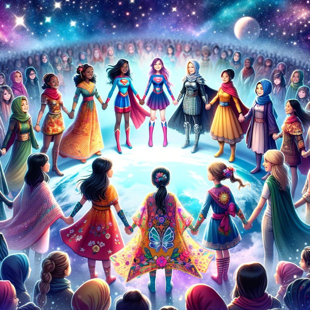 AudreyNesbitt11's tweet photo. Inspired by the incredible potential of girls around the world, I created an image in AI portraying them as superheroes. It's a visual statement that every girl possesses unique strength &amp; brilliance. Let's change the narrative &amp; see girls for the superheroes they are! 🌍✨ https://t.co/oUv4NfupVx