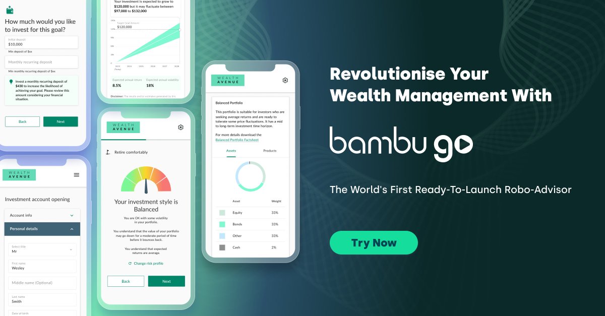 Imagine a killer piece of software that, with just a few clicks, unleashes a fully transactional, mass retail Robo-advisor. Well, imagine no more – Bambu GO is here! 
Sign up for free now!

#wealthtech #fintech #roboadvisor #financialadvisor