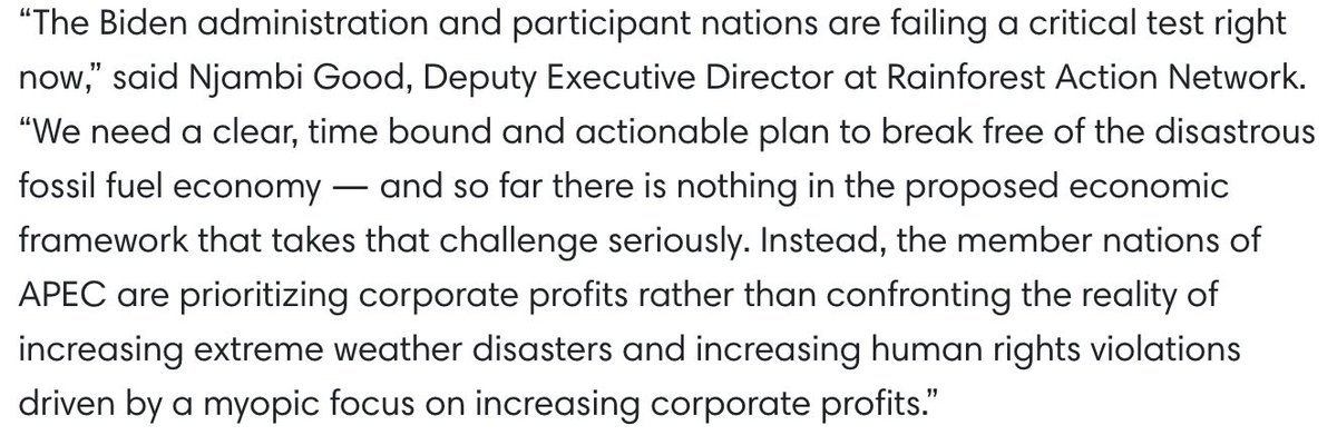 amazonwatch's tweet photo. Here's what you will NOT hear from mainstream media about APEC in SF: Environmental  Groups Call for APEC Accountability on Climate, Human Rights. #NoToAPEC

"There are no corporate-led solutions to the climate crisis.” - @paulpaz 

 https://t.co/4gNBBNSzdC 
@ran @earthworks @350 https://t.co/otkaNu6EVb