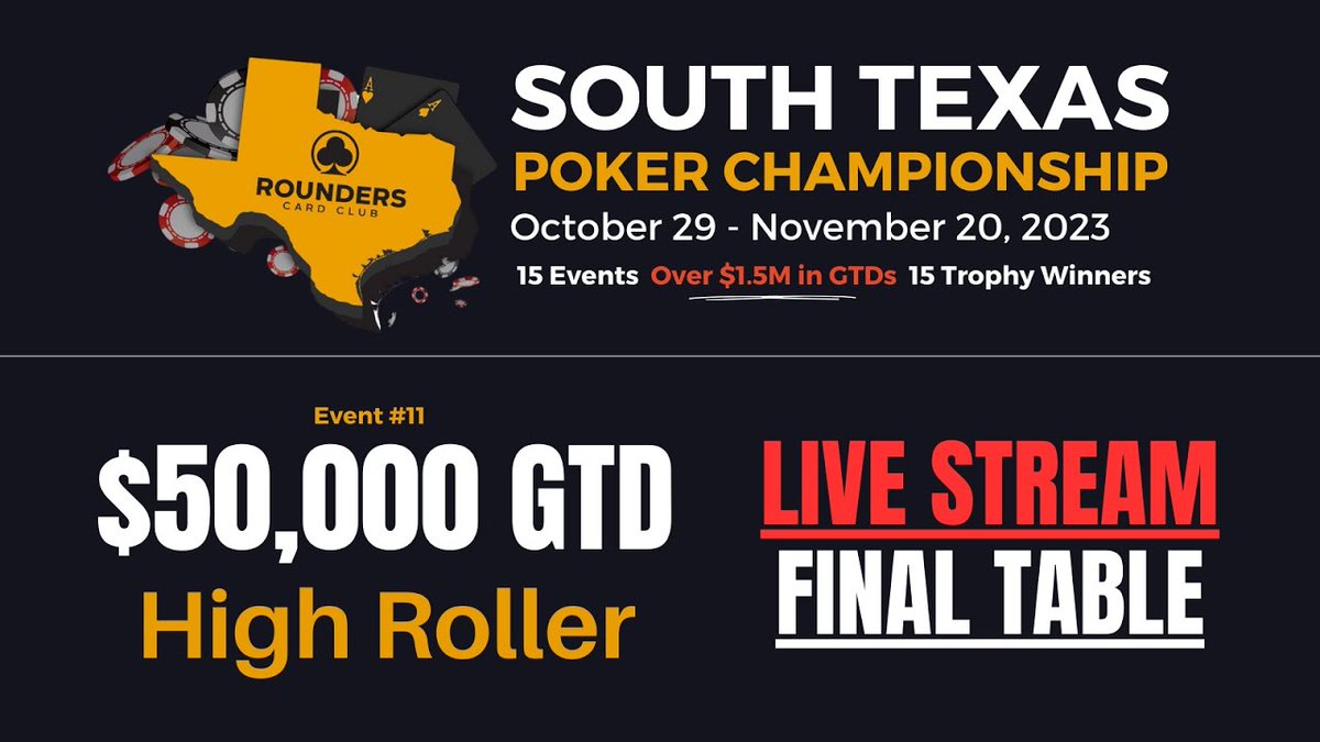 Join us TONIGHT, Tuesday at 6pm/7pm ET for the final table of the $2,000 buyin High Roller event!

LIVE at youtube.com/watch?v=aM0yCN…
<a href="/RoundersCard_SA/">Rounders Card Club (Has Moved)</a>