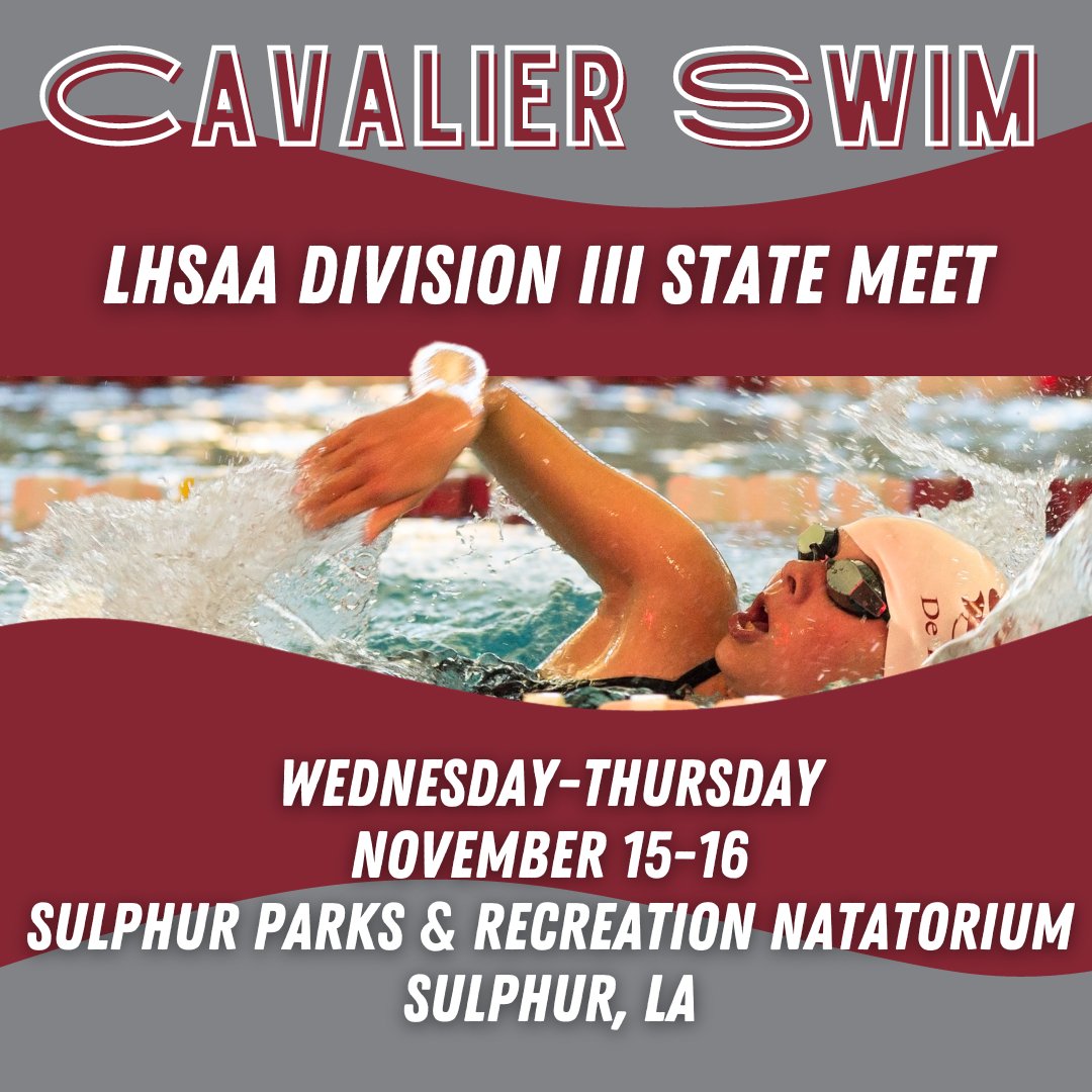 dls_athletics's tweet photo. Please join us in congratulating our #DLSSwim Team as they head off to Sulphur, LA this evening to compete in the LHSAA Division 3 State Swim Meet on Wednesday and Thursday! Good luck to all of our #CavalierSwimmers! Go Cavs!
#DLSNola #DLSSwim #DLSCavaliers #DLSProud #GoCvs! https://t.co/VrL0vr8aVj