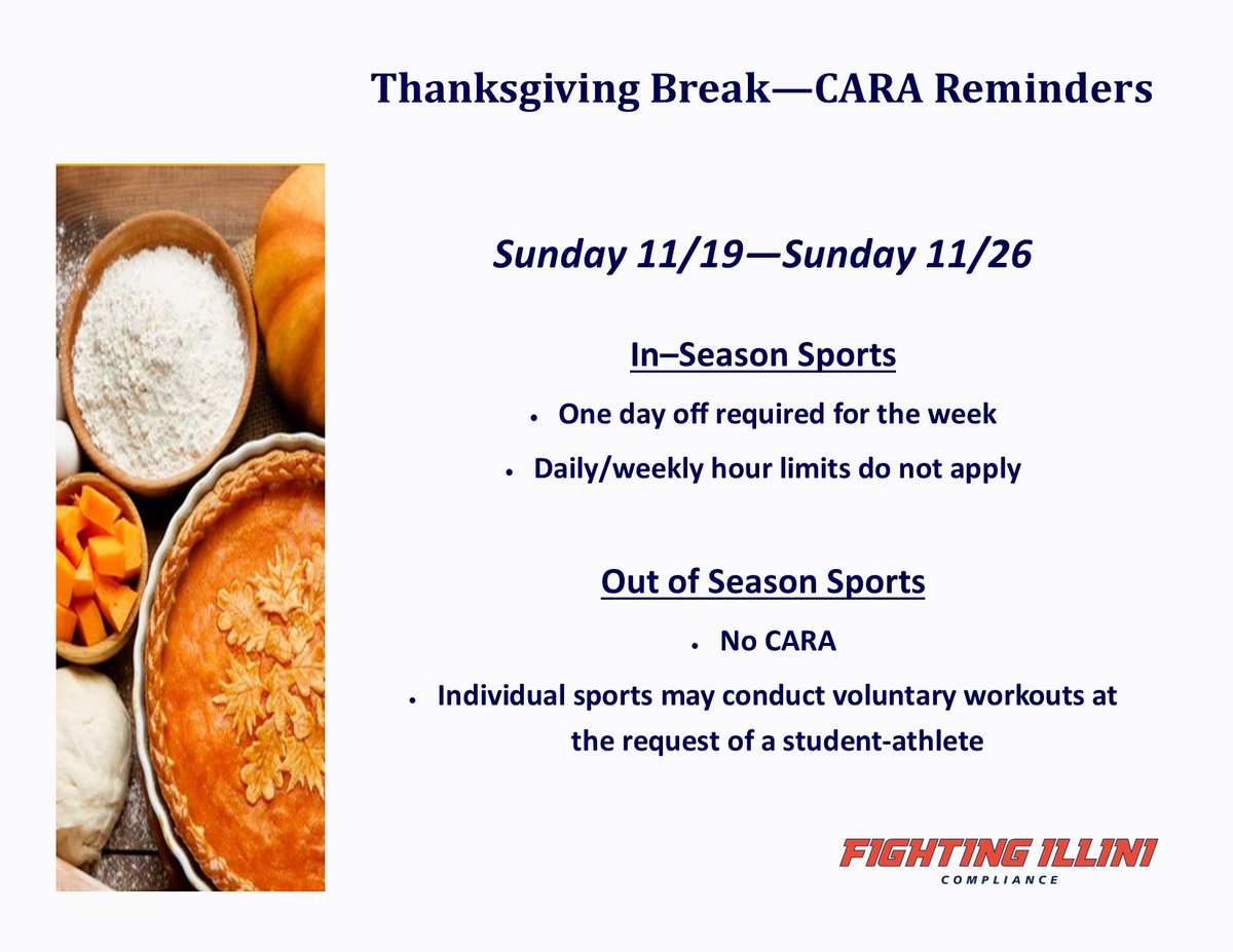 In preparation for Thanksgiving break, here are a few reminders about CARA rules over the break.