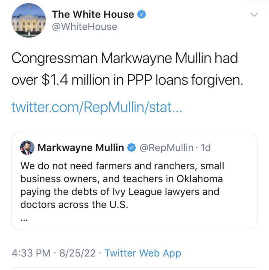 MrDonAuto's tweet image. Looks like #RockemSockemRepublican and #WelfareQueen #MarkwayneMullin, #GQP,  #Oklahoma got his #LoanForgivness.