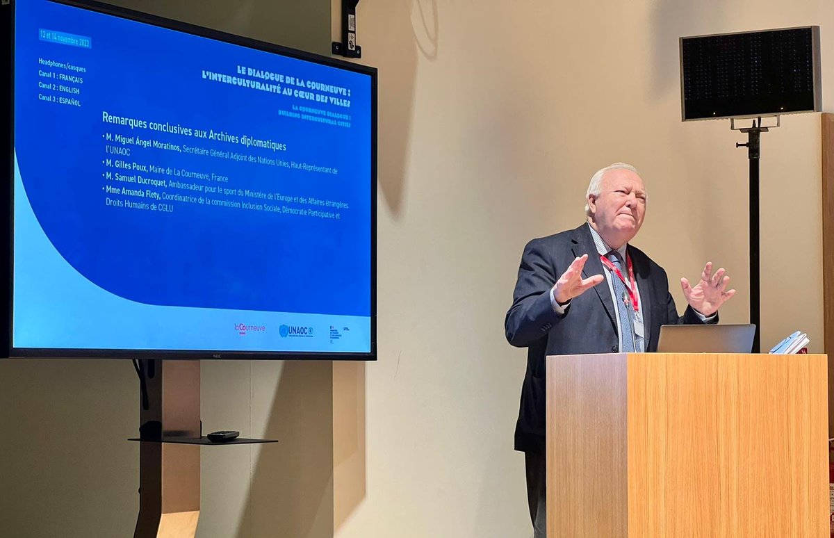 UNAOC's tweet photo. 🎙 In his concluding remarks, Mr. @MiguelMoratinos, the High Representative for #UNAOC, emphasized the urgent need for innovative multilateralism in which cities play a key role in peacebuilding & reconciliation strategies. #CityDialogue https://t.co/5RisazXGxq