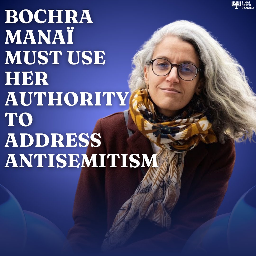 bnaibrithcanada's tweet photo. B’nai Brith Canada has lost confidence in the Commissioner of the Office to Combat Racism and Systemic Discrimination in the City of Montreal, Bochra Manai.

The fact that she has remained silent after a week of unprecedented antisemitism and violence is outrageous and unacceptable. As the anti-racism commissioner, we call on her to immediately bring to bear the authority of her office to help combat the contemptible events in Montreal over the past week.

#cdnpoli #standwithisrael