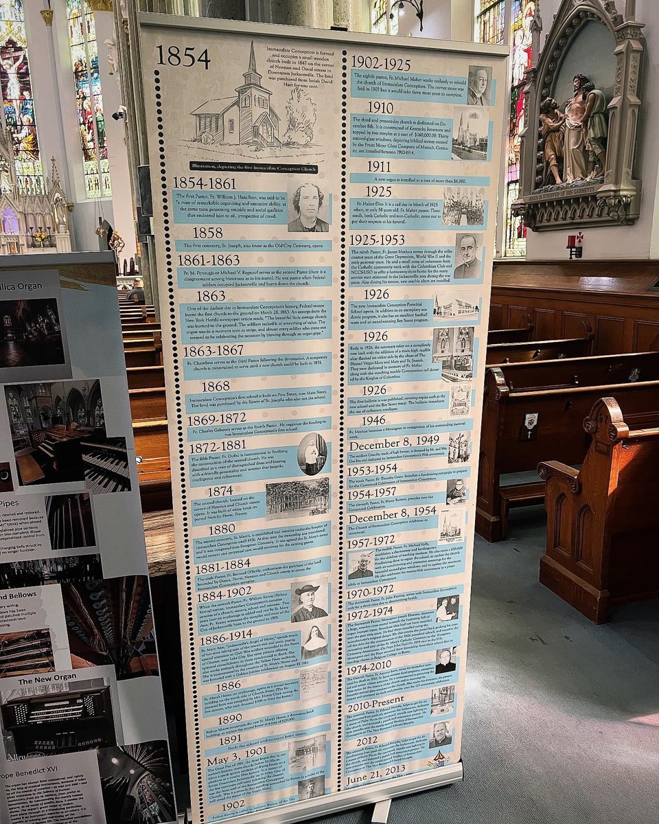 When you enter @basilicajax you are greeted by a large stand detailing the rich history of Immaculate Conception which was first established in 1854. Have you taken the time to stop and read it heading into, or leaving, Mass? 

#catholic #Jacksonville #DTJax #Florida #firstcoast