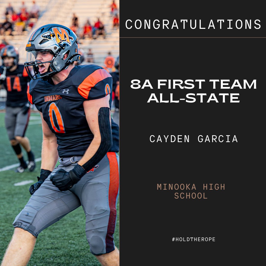 Minooka Football (@minooka_indians) on Twitter photo Congratulations to <a href="/CaydenGarcia24/">Cayden Garcia</a> for being selected to 8A 1st Team All-State. #HoldTheRope #Finalist #OfferHim Congratulations to <a href="/CaydenGarcia24/">Cayden Garcia</a> for being selected to 8A 1st Team All-State. #HoldTheRope #Finalist #OfferHim
