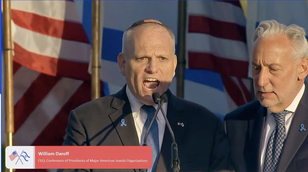 "This is the largest pro-Israel gathering in history", declares <a href="/Conf_of_Pres/">Conf Of Presidents</a> CEO William <a href="/Daroff/">William Daroff</a> at the #MarchForIsrael Rally, confirming almost 300,000 people are in attendance at the National Mall, standing in solidarity with Israel and calling to #BringThemHomeNOW!