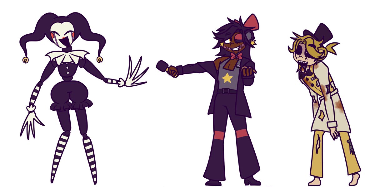 Limesalads's tweet image. Marionette, Lefty, and Goldy  !! If you wanna see any specific animatronics lmk and ill be more likely to do it sooner #fnaf #FiveNightsAtFreddys #puppetfnaf #marionettefnaf #leftyfnaf #goldenfreddy #art #digitalart #characterdesign