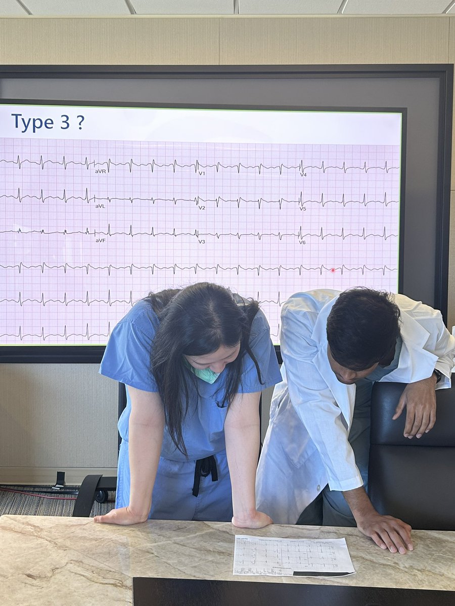 Back in San Diego, we are analyzing EKGs in Tuesday noon conference. Never will we ever miss a Brugada, LQTS, ARVD, or CPVT thanks to @bmarongMD 🫀⚡️@TWang29 @neilsmaitra