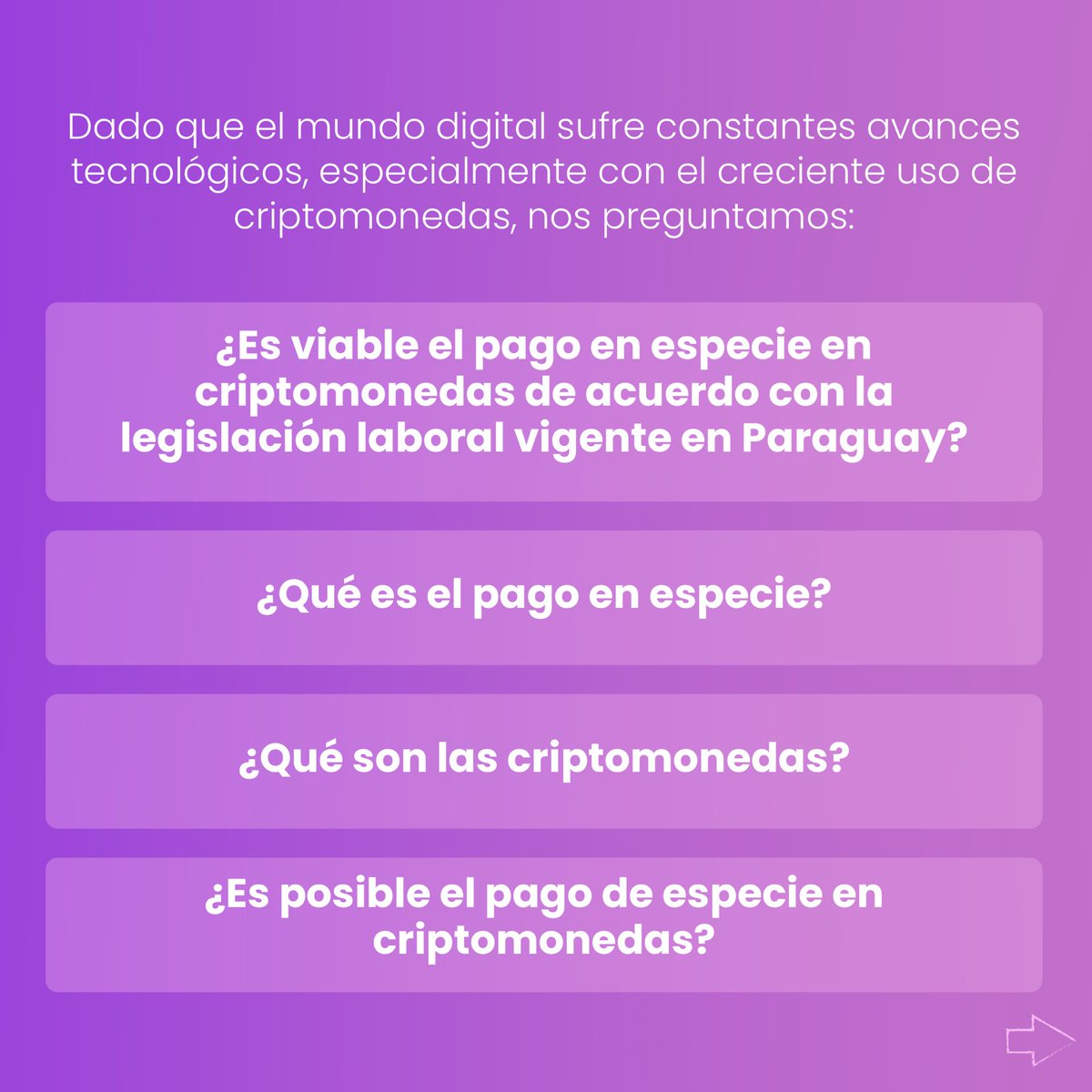 belensalinas24_'s tweet photo. ⚠️Criptomonedas: ¿Es viable el pago en especie en criptomonedas de acuerdo con la legislación laboral vigente en Paraguay? 

En este breve ensayo te cuento un poco más, podes acceder al texto completo en el siguiente link:
https:https://t.co/jmjpQVlXsw
@PSTBNLawFirm https://t.co/1EhbdZ8Tw1