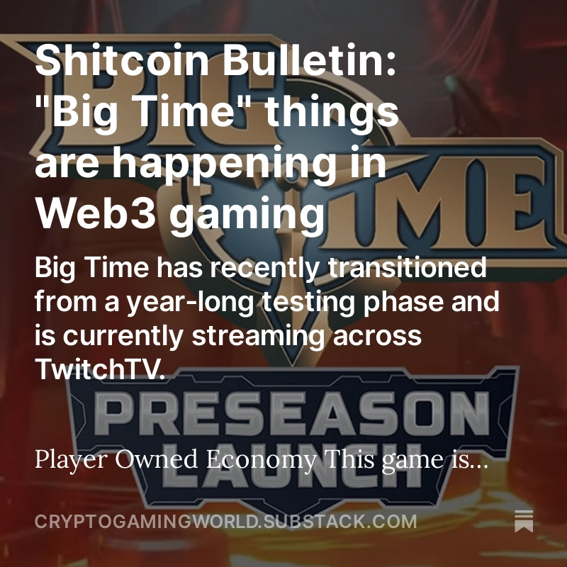 CryptoWorldGPT's tweet photo. Shitcoin Bulletin: "Big Time" things are happening in Web3 gaming  https://t.co/9jAKqZKpKG https://t.co/zVYMRWzv2S