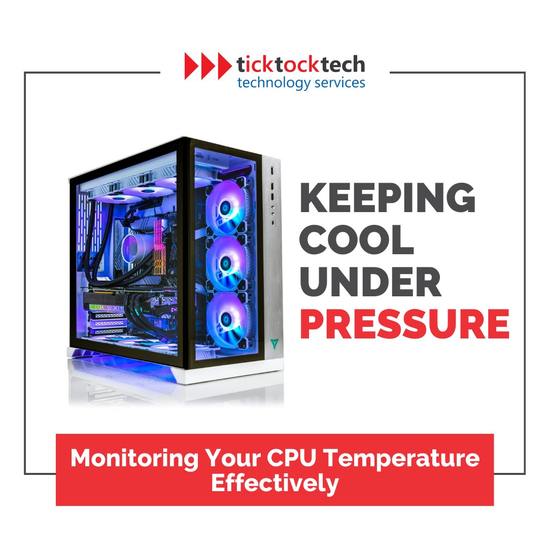 TickTockTech1's tweet image. Prevent damage to your computer by monitoring the CPU temperature:

- Install a CPU monitoring tool.
- Check the CPU temperature.
- Set tool to run at startup.
- Monitor temperature regularly and take action if it&apos;s too high.

#Ticktocktech #Computer #ComputerMaintenance #CPU