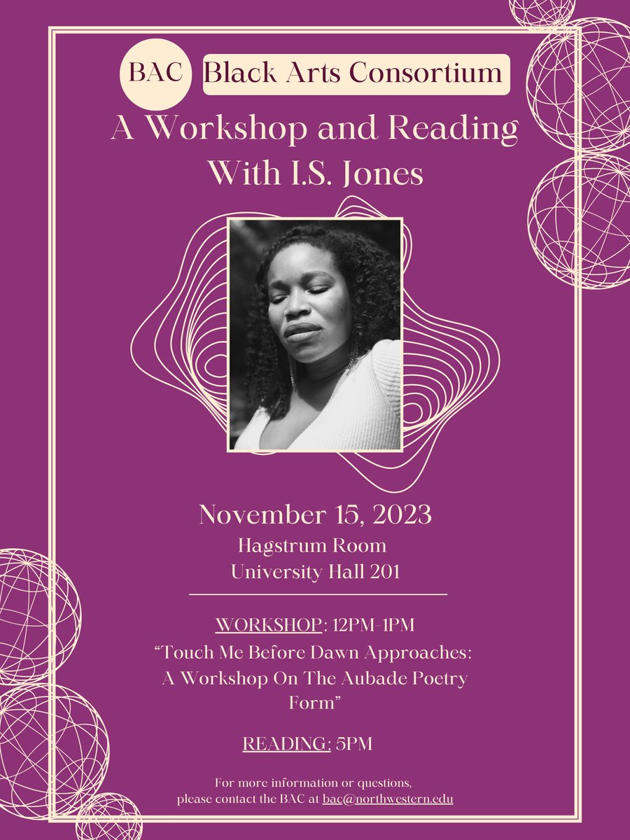 TOMORROW:  Works-In-Progress Speaker Series Event, a workshop and reading with writer I.S. Jones!

There will be a Workshop in University Hall 201 from 12pm-1pm and later at 5pm there will be a reading also held in University Hall 201. We can't wait to see you there!