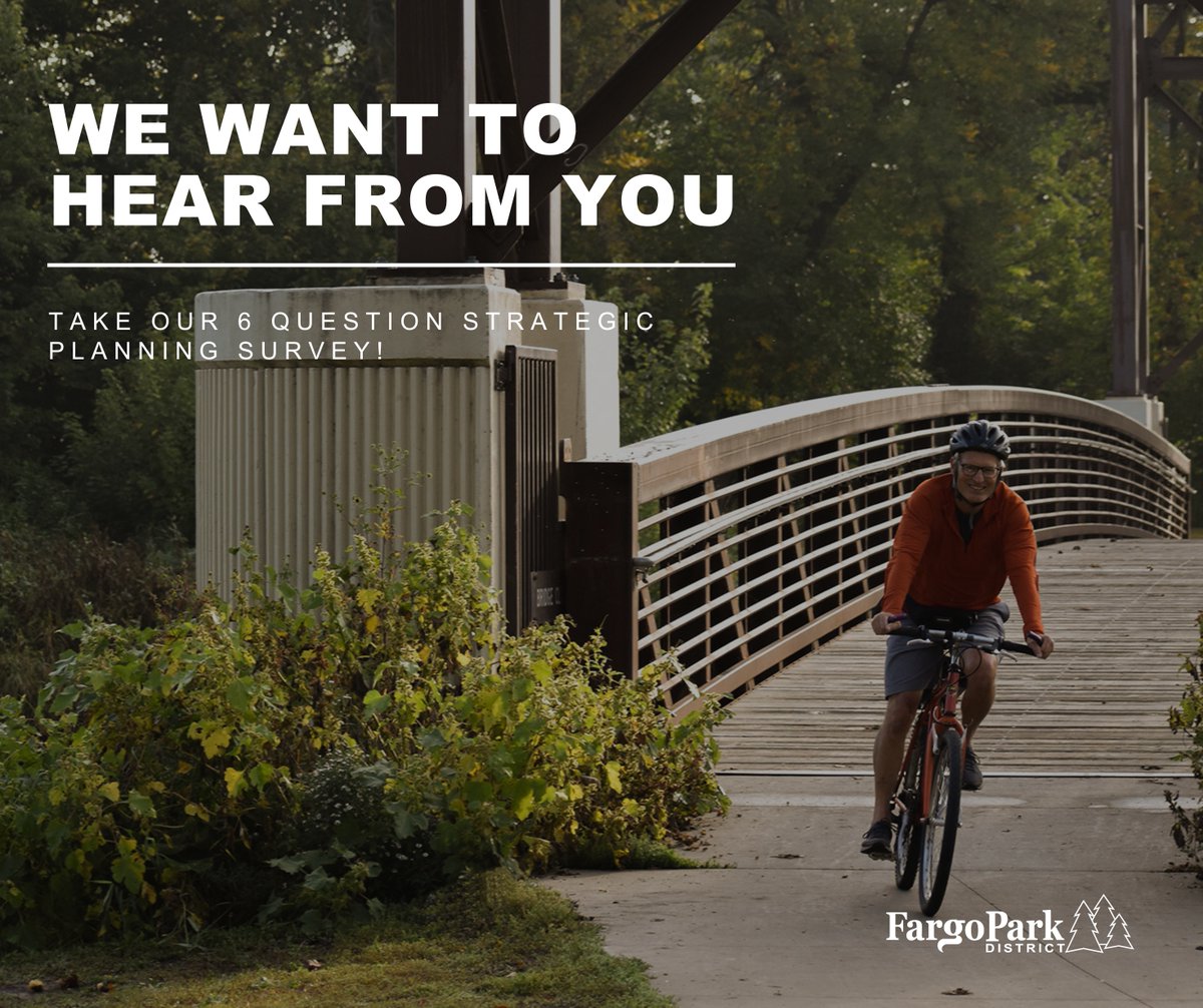 Fargo Park District is planning for the future by working on a new strategic plan &amp; we want YOU to be part of it! Take our quick survey to share what you love and what could be even better about our parks. Survey closes Nov 29. bit.ly/3uovSpK
🌲#FargoParks