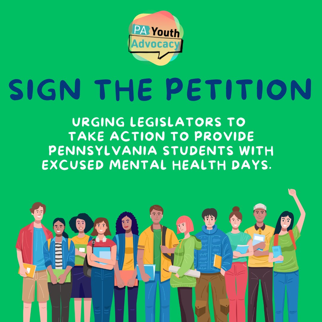 ✍️Sign the petition to show your support for legislation allowing PA students to take a limited number of excused mental health days to prioritize their wellbeing without requiring a doctor's note. #youthadvocacy #mentalhealthishealth tinyurl.com/3uszac98