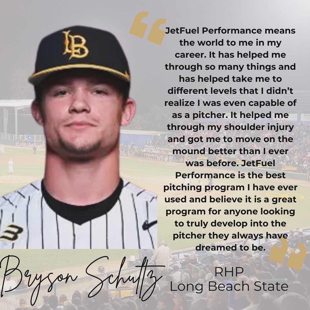Josh Roeder (@joshroeder13) on Twitter photo Our first #TestimonialTuesday feature is the OG of JetFuel Performance <a href="/bryson_schultz/">Bryson Schultz</a>
Bryson bought into the program, got healthy, stronger and learned how to move more efficiently on the mound.
Schultz is ready to dominate the 2024 season with the <a href="/LBDirtbags/">LBSU Dirtbags</a> Our first #TestimonialTuesday feature is the OG of JetFuel Performance <a href="/bryson_schultz/">Bryson Schultz</a>
Bryson bought into the program, got healthy, stronger and learned how to move more efficiently on the mound.
Schultz is ready to dominate the 2024 season with the <a href="/LBDirtbags/">LBSU Dirtbags</a>