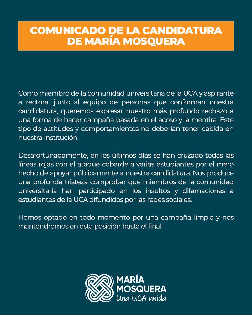 Comunicado oficial de la candidatura de María Mosquera.