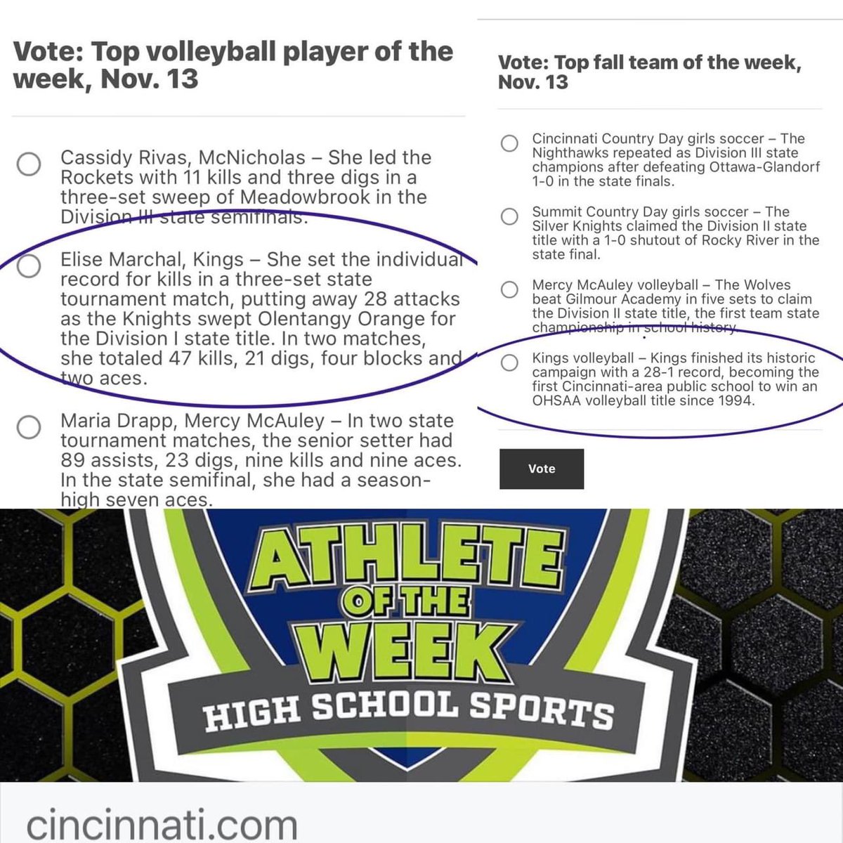 kingsathletics's tweet photo. Please vote for Elise and KVB! Kings Local School District Kings Athletic Department.  https://t.co/yADgpEenyQ https://t.co/36F7wKcBPu