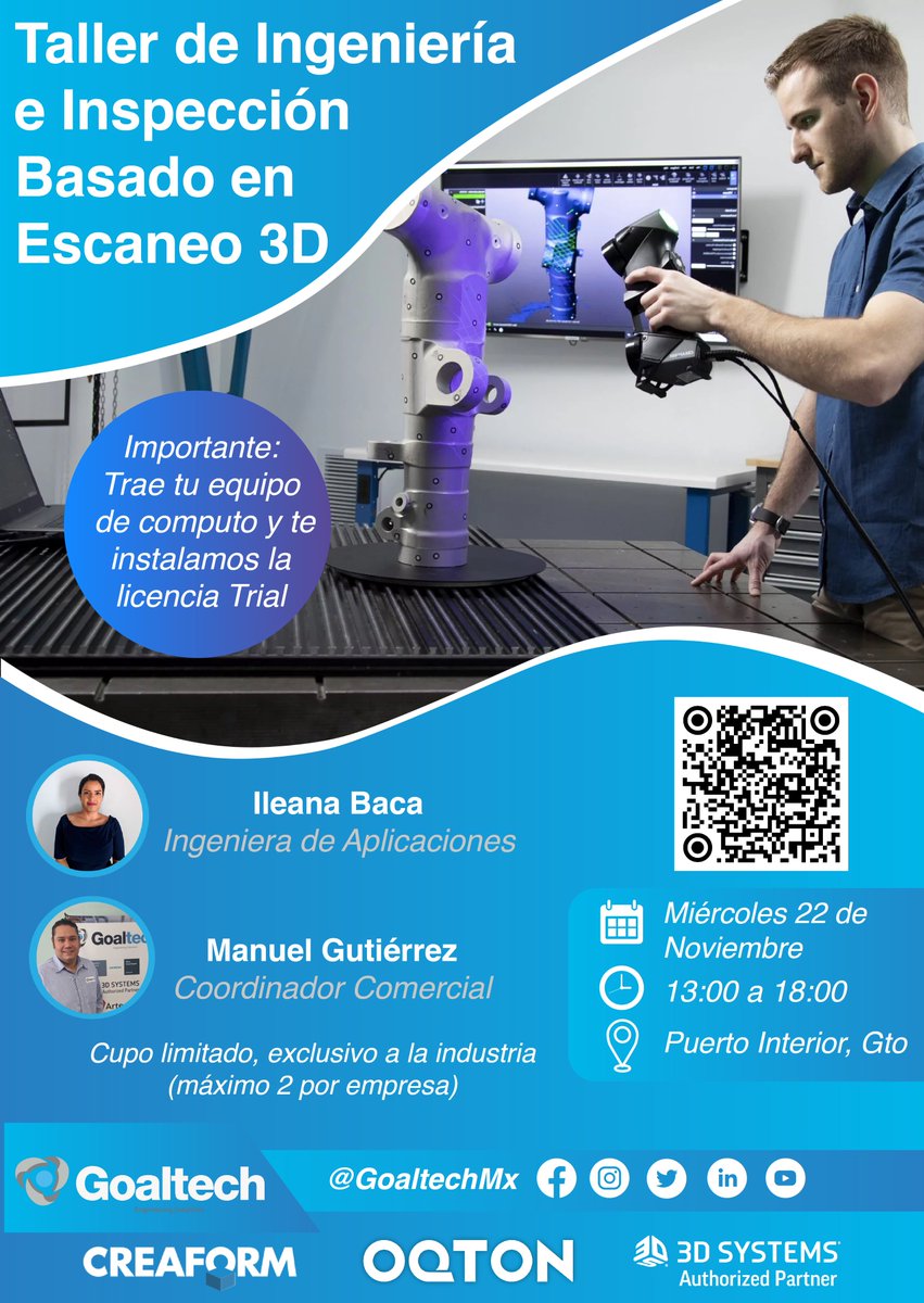 No olvides visitar nuestro sitio web: goal-tech.com.mx
#GoalTech #taller #tallerpresencial #LeonGto #Guanajuato #PuertoInterior #3dsystems #creaform #Oqton #ingenieria #ingieneriainversa #software #inspeccion #3d #escaneos