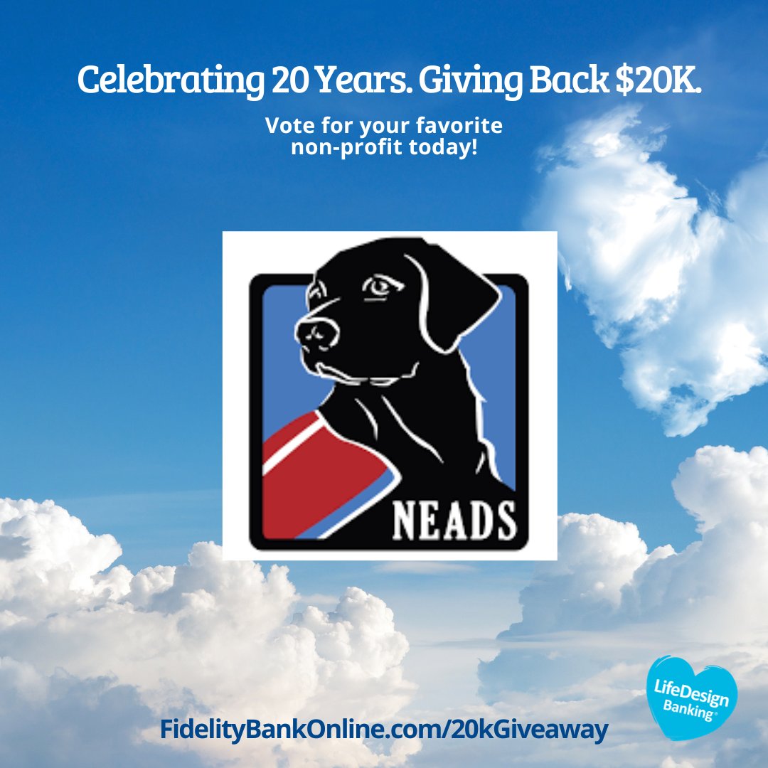 Fidelity Bank MA (@fidelitybankma) on Twitter photo #20kGiveaway 💙 Meet our finalist: <a href="/neadsdogs/">NEADS Service Dogs</a>
NEADS in Princeton, MA offers the widest array of Service Dog programs in the industry.
Your vote decides which finalists get a share of $20,000. Learn more and cast your vote by Nov 17, 2023: fidelitybankonline.com/20kgiveaway. #20kGiveaway 💙 Meet our finalist: <a href="/neadsdogs/">NEADS Service Dogs</a>
NEADS in Princeton, MA offers the widest array of Service Dog programs in the industry.
Your vote decides which finalists get a share of $20,000. Learn more and cast your vote by Nov 17, 2023: fidelitybankonline.com/20kgiveaway.