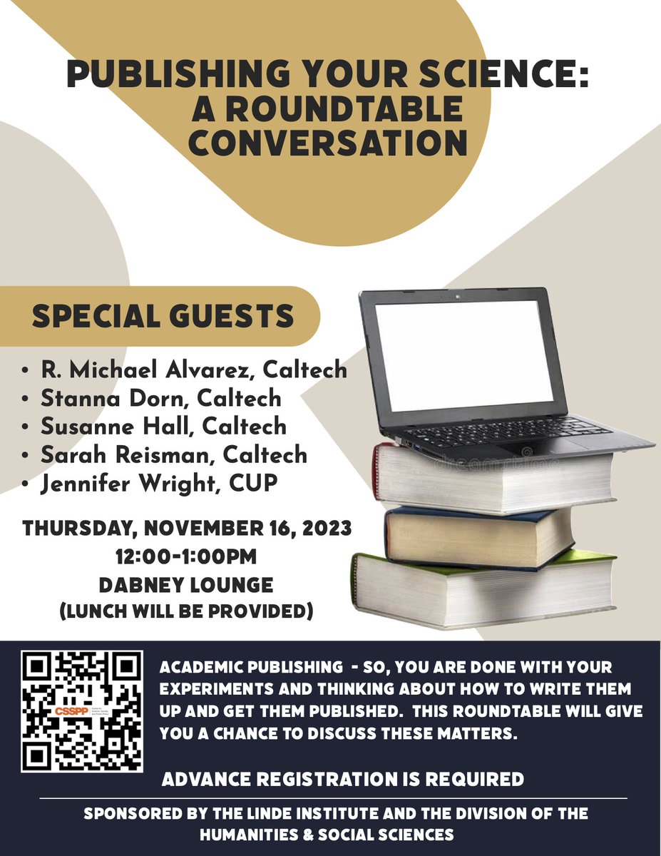 If you are a student or postdoc at @Caltech and you have questions about publishing your research - we have an event for you on Thursday, November 16! We have a great roundtable who can help, and we are providing lunch! Please register today, bring your questions on Thursday!