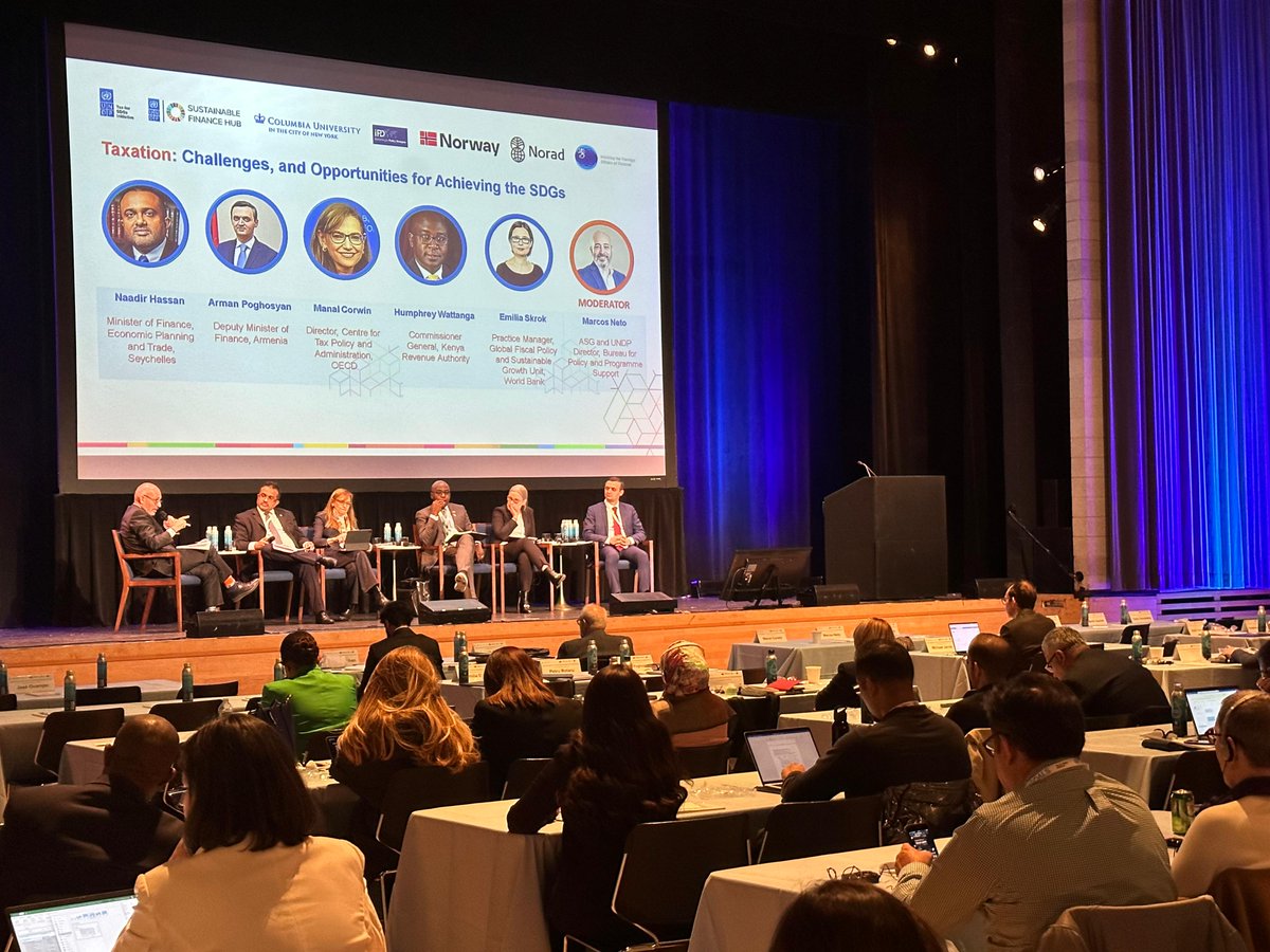 UNDP_SDGFinance's tweet photo. Ending day 1️⃣at #Tax4SDGs2023 Dialogue!

H.E. Naadir Hassan, H.E. Arman Poghosyan, @ManalCorwin, @CG_KRA, Emilia Skrok, &amp; @marcosathias are discussing role of international cooperation in unlocking new revenue &amp; leveraging tax for sustainable development
➡️https://t.co/zQpjpPhCu3 https://t.co/USGMMP2j8y