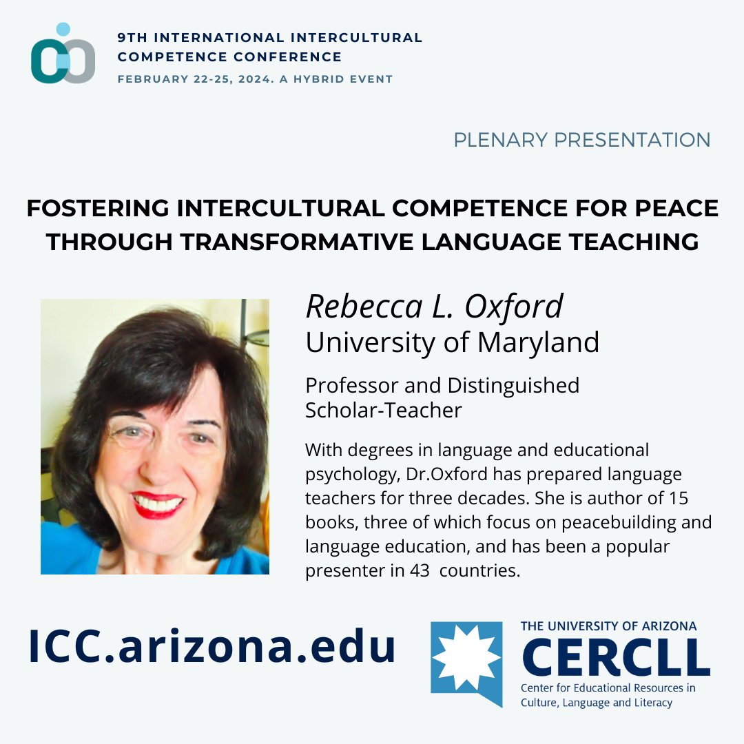 CERCLL - UArizona (@cercll) on Twitter photo Attend the hybrid, 9th International Intercultural Competence Conference: ππ―π΅π¦π³π€πΆππ΅πΆπ³π’π ππ¦π’π³π―πͺπ―π¨, πππ°π£π’π ππͺπ΅πͺπ»π¦π―π΄π©πͺπ± & ππ¦π’π€π¦π£πΆπͺππ₯πͺπ―π¨! Registration/lodging scholarship apps: Nov 30. See icc.arizona.edu
#langchat #lrclang Attend the hybrid, 9th International Intercultural Competence Conference: ππ―π΅π¦π³π€πΆππ΅πΆπ³π’π ππ¦π’π³π―πͺπ―π¨, πππ°π£π’π ππͺπ΅πͺπ»π¦π―π΄π©πͺπ± & ππ¦π’π€π¦π£πΆπͺππ₯πͺπ―π¨! Registration/lodging scholarship apps: Nov 30. See icc.arizona.edu
#langchat #lrclang