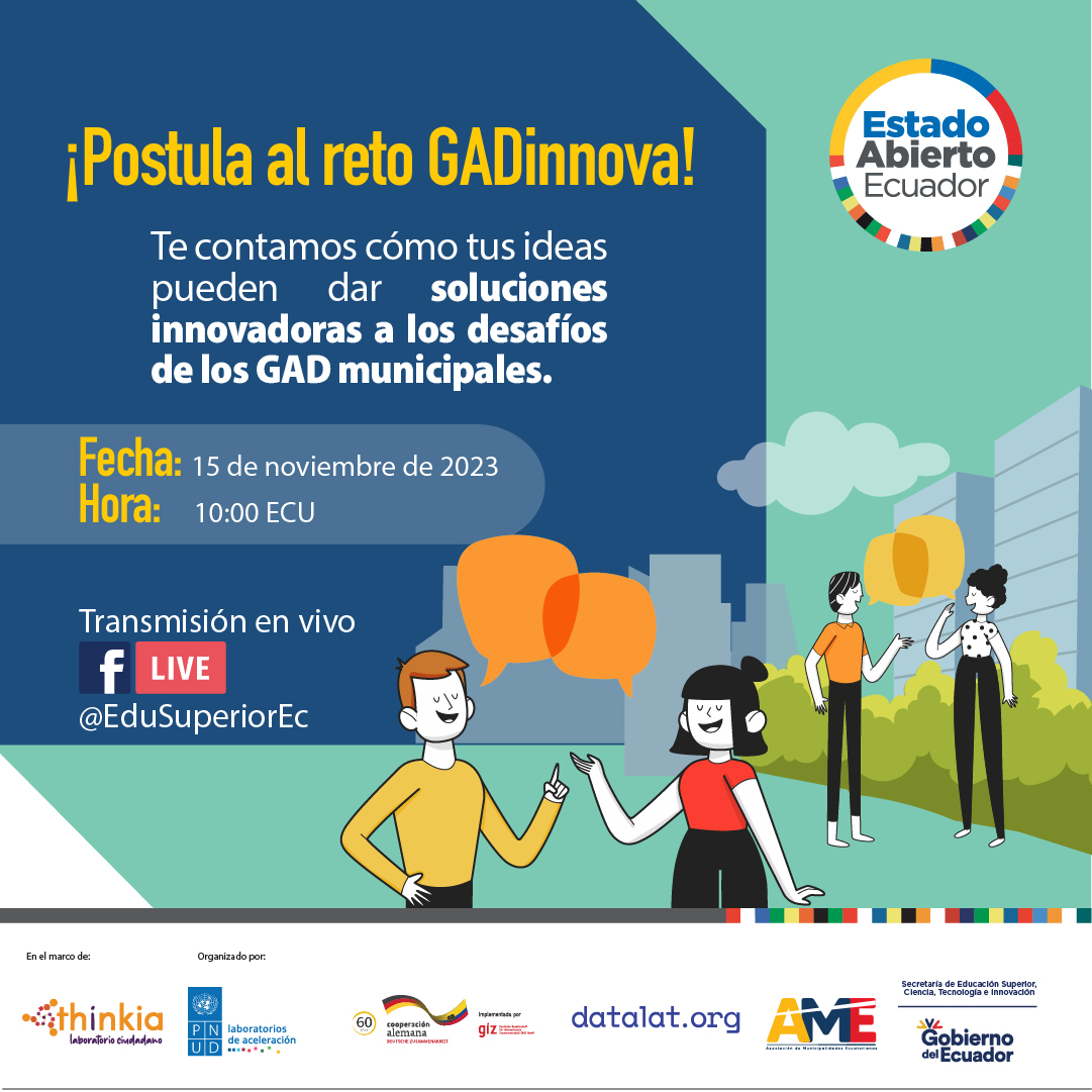 EduSuperiorEc's tweet photo. 📲 Conéctate a nuestro FB live 📽️, en el que te contaremos todo lo que debes saber para postular al reto #GADInnova.

Tu propuesta innovadora puede mejorar los servicios y programas que los municipios ofrecen a la ciudadanía.

🗓️🔗 https://t.co/cvv0CAjE6P

#DemocraciaYResultados https://t.co/PQd4MDxvsJ