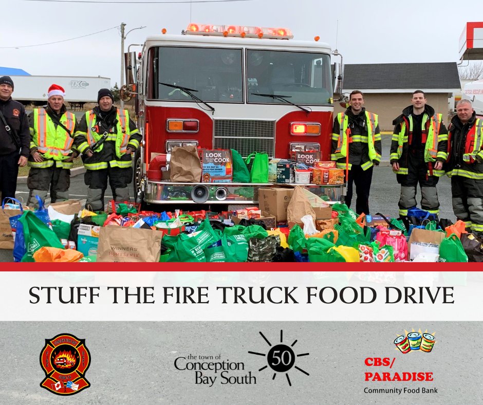 The CBS Fire Department is proud to host its 2nd Annual Stuff the Fire Truck Food Drive in aid of the CBS/Paradise Food Bank!🚒👩‍🚒

Donations can be dropped off at the drive-thru event at Station 1 in Kelligrews from 12-3 pm on Nov 25

Learn more: ow.ly/39sn50Q6wRl