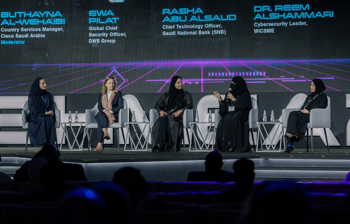 Truly inspiring Women in Cyber Panel moderated by Buthayna Al-Wehaibi with some celebrated women in cybersecurity sharing their stories and expertise, for a more inclusive and innovative future 🌟
#WomeninSTEM #BHMEA23 #CiscoBHMEA 
<a href="/Bwehaibi/">Buthayna Al-Wehaibi</a> <a href="/Blackhatmea/">Black Hat MEA</a>