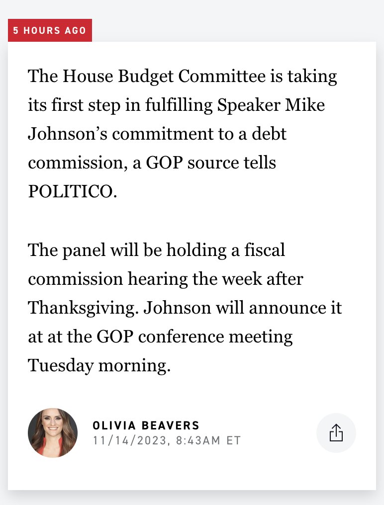 The 'debt commission' Johnson and Republicans are pushing isn't actually interested in taking on the debt. If it were, it would be called a 'tax the rich' commission. Instead, MAGA Republicans will use it to try and force cuts to Social Security, Medicare, and more. Shame.