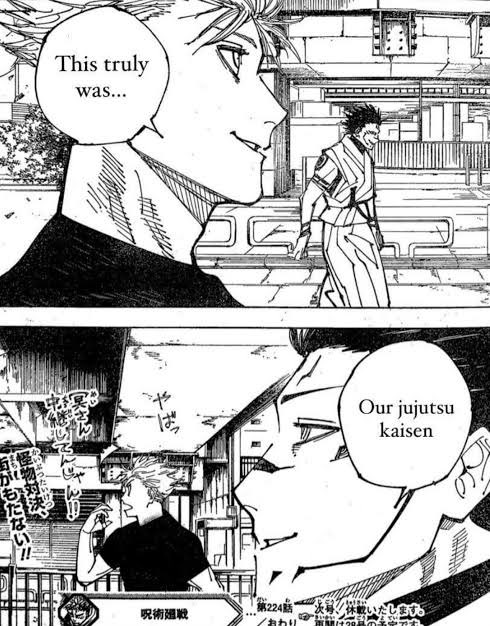 dazaismn's tweet photo. gojo returns
kenjaku dies but geto returns to his body
itadori kills sukuna and megumi lives
nobara comeback
and this truly was our jujutsu kaisen #JJK242 https://t.co/xnA7kzl6wJ