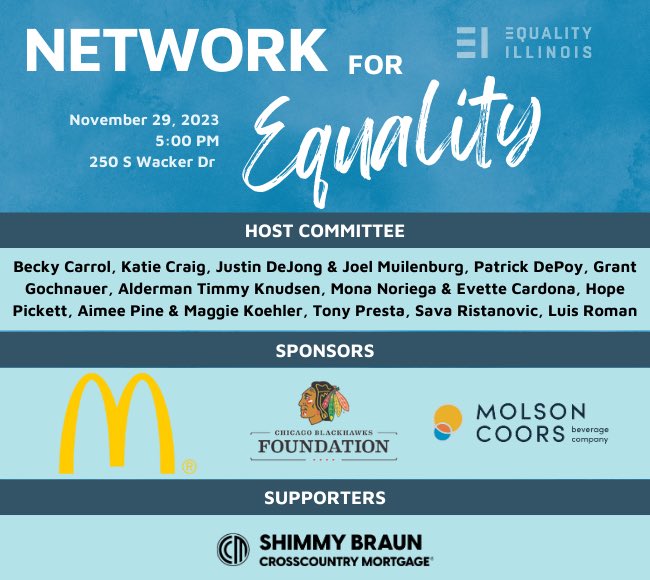 SELLING OUT FAST: Network for Equality is our LGBTQ+ networking event! Have your colleagues, friends, and neighbors gather for an incredible community event - all while supporting Equality Illinois’s pro-LGBTQ+ civil rights work. Buy your tickets today! equalityillinois.us/network-for-eq…