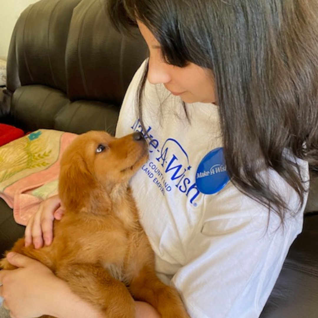15-year-old Jennifer loves to watch the show Full House and especially loves seeing Comet the family's golden retriever on screen. Ever since learning more about golden retrievers Jennifer has dreamed about having her own. Jennifer is super excited about her new puppy!