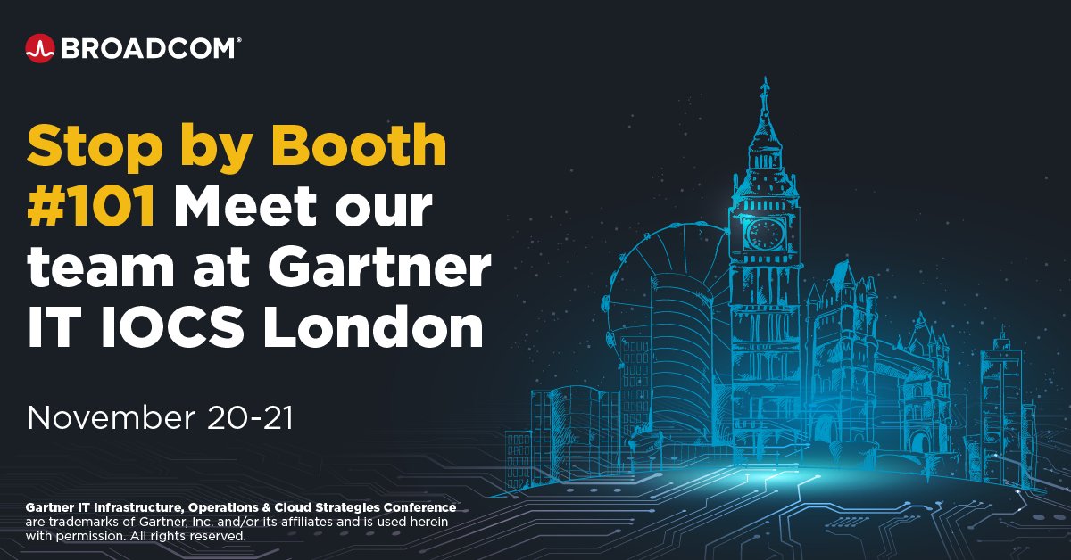 BroadcomAIOps's tweet photo. Broadcom is heading to London for Gartner IT IOCS!! If you are attending the event, stop by booth #101 for a demo and discuss with our experts.

#GartnerIO #GartnerIOCSLondon #GartnerIOCS https://t.co/hz0VJj9BAS