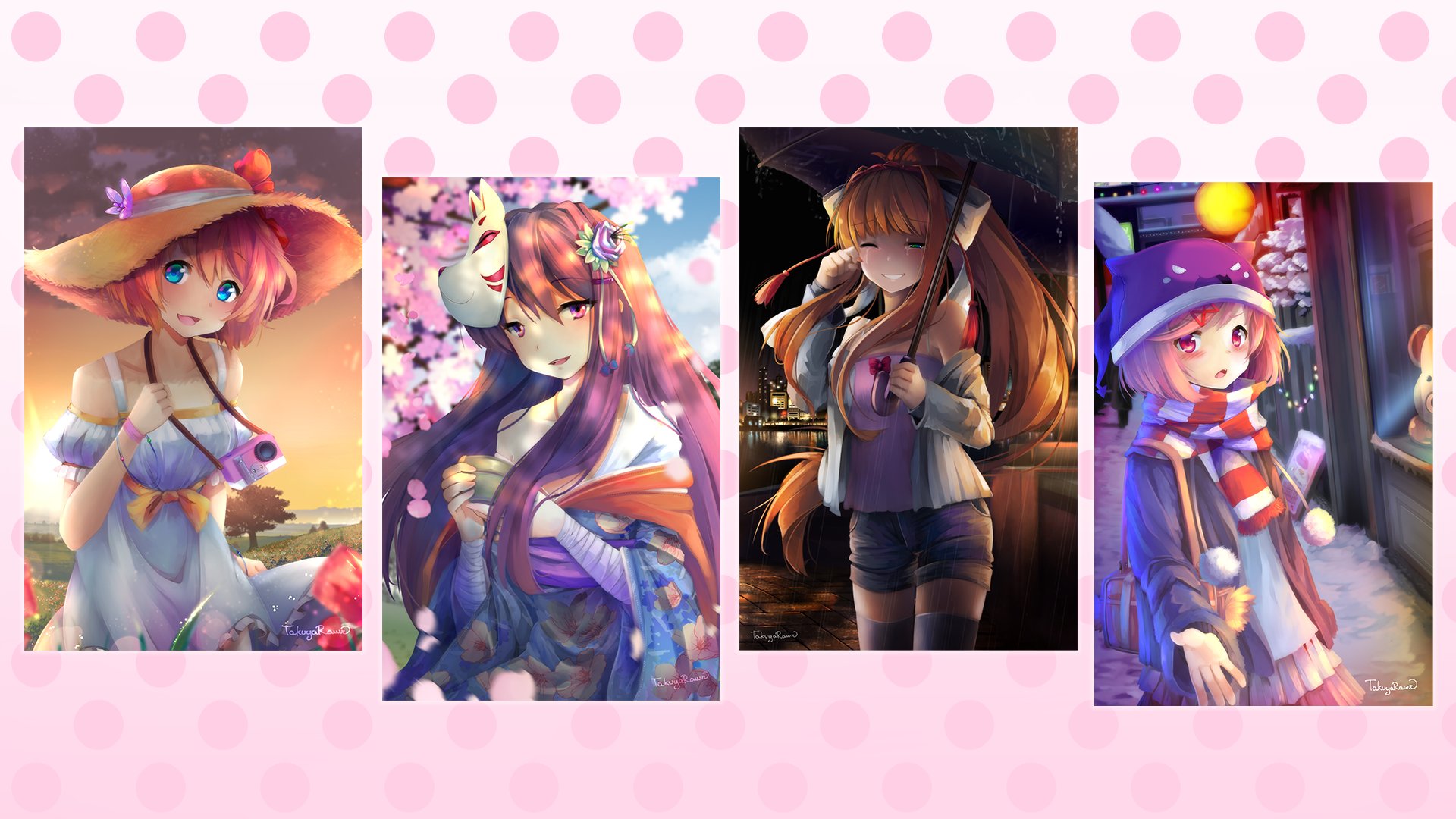 HD wallpaper: four female anime characters, Doki Doki Literature