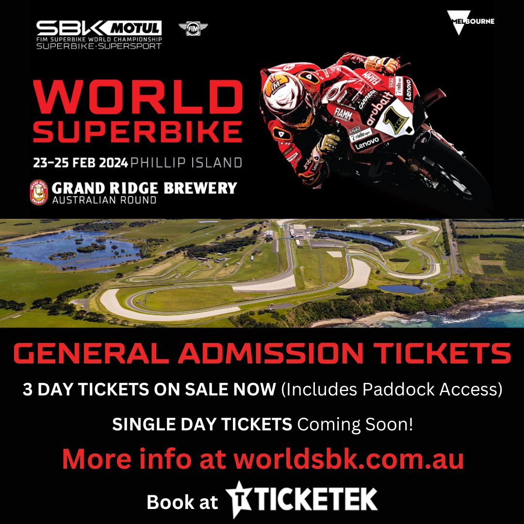🎫GENERAL ADMISSION TICKETS📷 📷 Single day tickets coming soon!  For updates &amp; more info visit 📷  or book now via ticketek.com.au #tickets #2024wsbk #phillipisland #worldsuperbikes