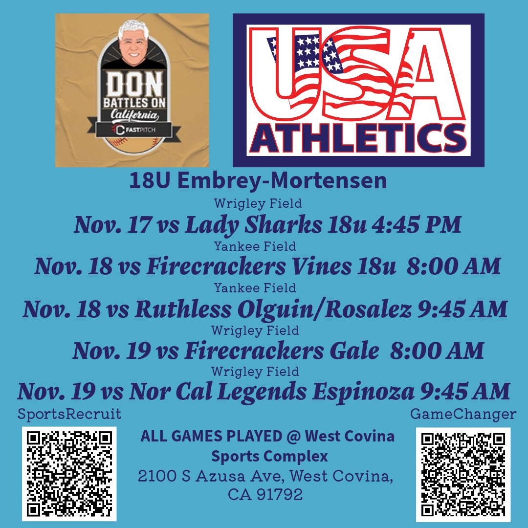 USAEmbrey's tweet photo. Game times for Don Battles On. @triplecrownspts https://t.co/ixb9cyob71