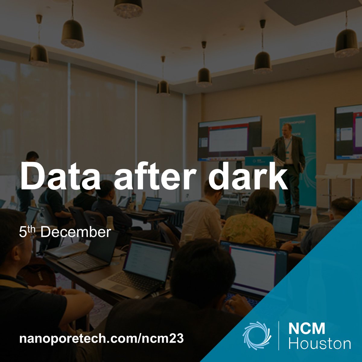 nanopore's tweet photo. You've heard of Data for breakfast, now get ready for Data after dark!

Join us for an exclusive in-person informatics update at NCM Houston. Hear the latest updates on basecalling &amp; data analysis.

Not got your ticket yet? Get it now: https://t.co/7jrPlrdO28 #nanoporeconf https://t.co/cS0rLJZOju