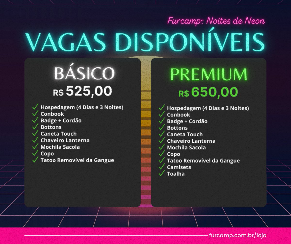 Salve! lembrando a todos para garantir a sua vaga para o Furcamp 2024!🌲

O rolê vai acontecer de 10 a 13 de Fevereiro no Parque Estadual Intervales e contamos com a presença de todos para essa celebração entre amigos que tem tudo para ser inesquecível!🎉

[thread 1/2]